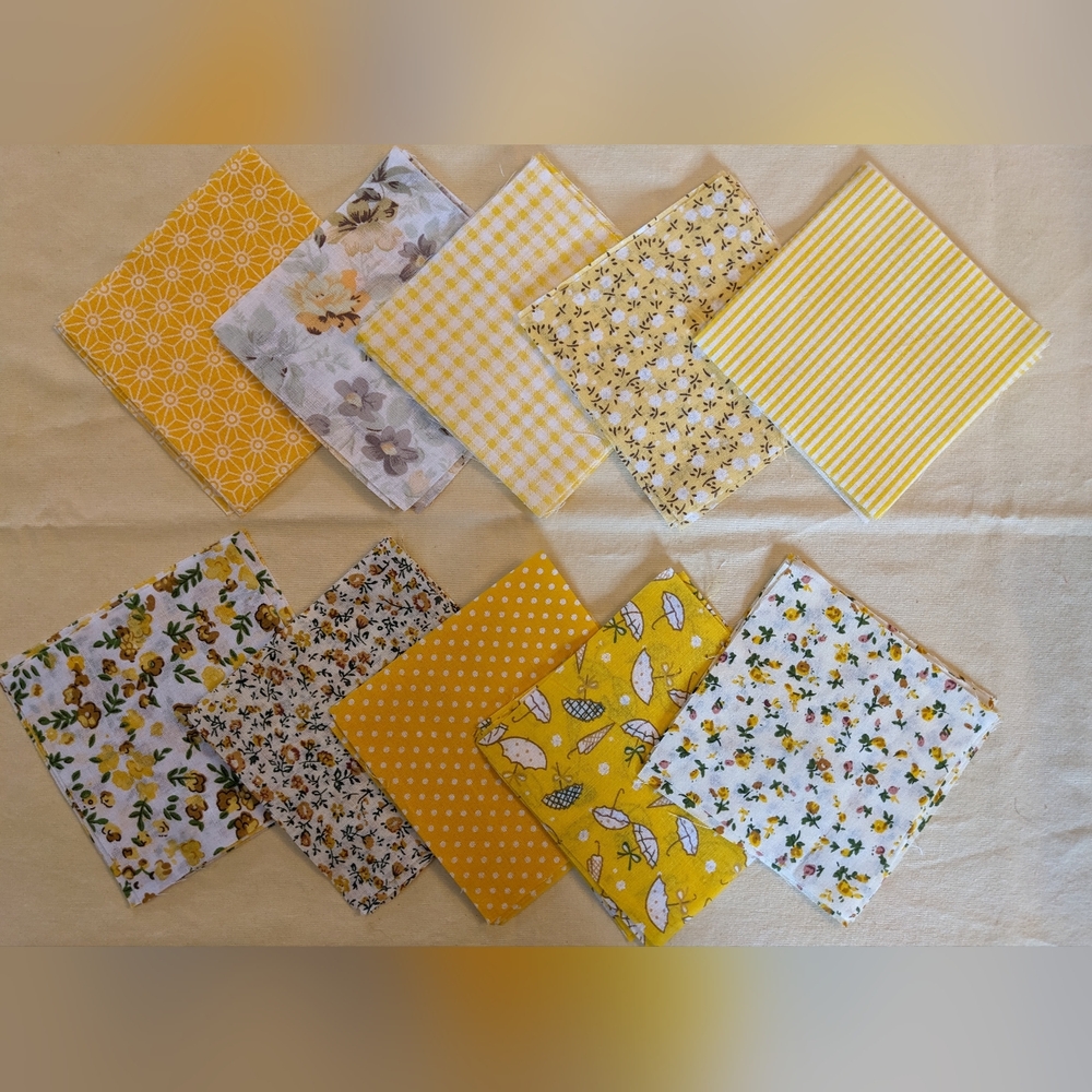 Yellow Floral Fabric Quilting Squares Precut 4”  Mixed Prints 50 pc TM1-G